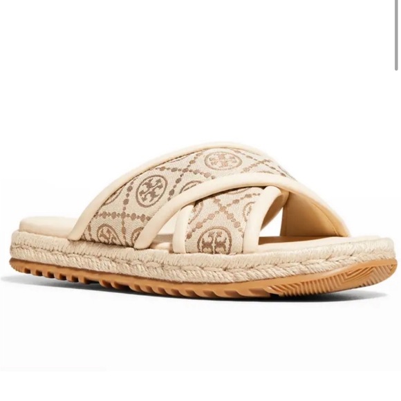 NWOT TORY BURCH T MONOGRAM CRISSCROSS ESPADRILLE SLIDES SIZE 8.5 - Picture 4 of 16